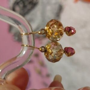 Elegant Gold and Pink Swarovski Crystal Earrings